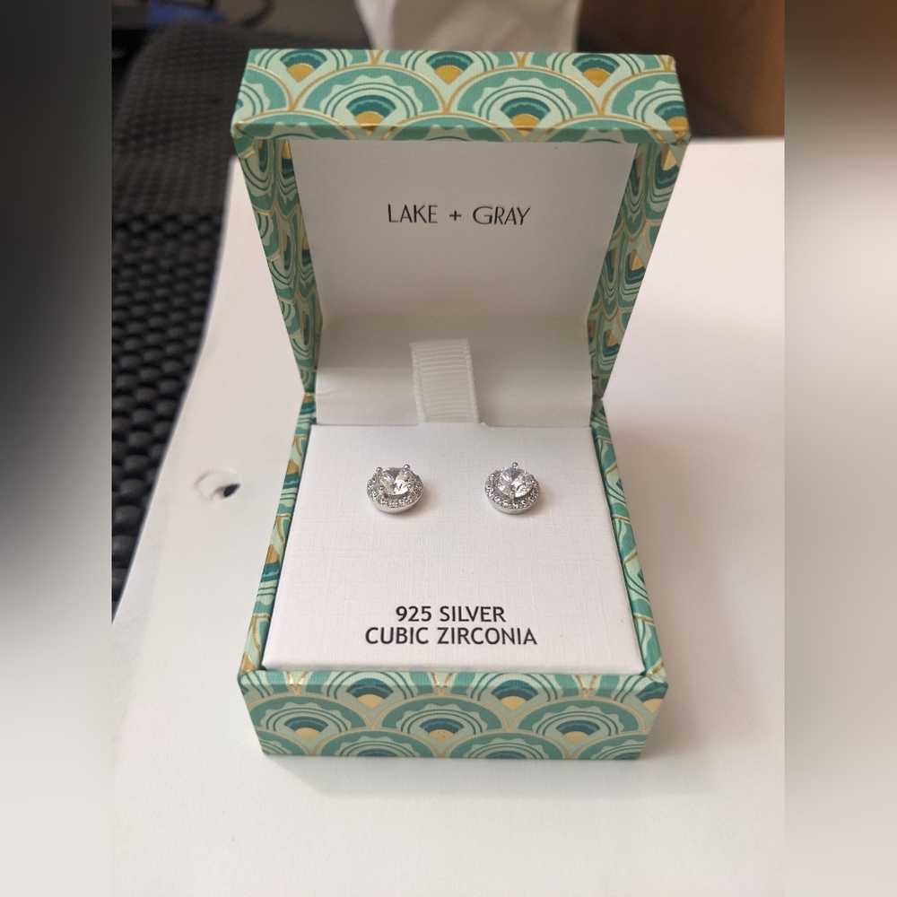 NWOT Lake + Gray Silver Halo Stud Earrings - Picture 5 of 12